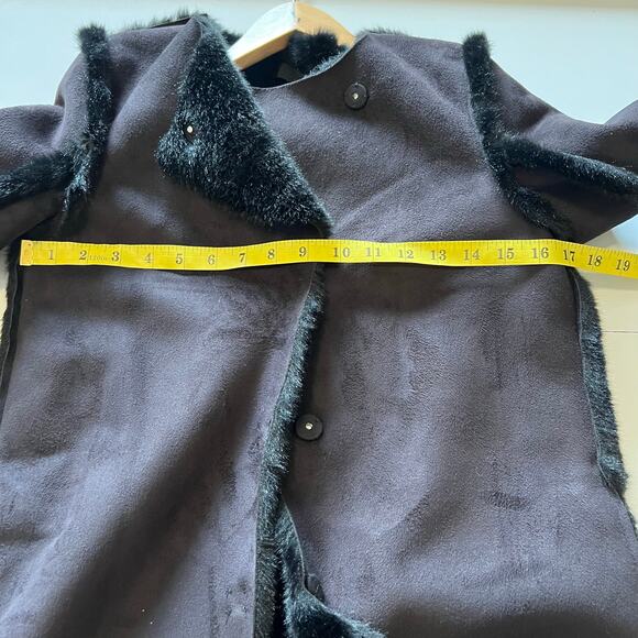 H&M Black Faux Suede & Faux Fur Coat (Size 2 ) - Picture 8 of 12